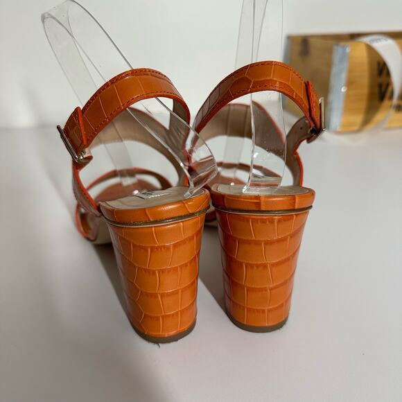 LK Bennett Women's Rhiannon Tangerine Crocodile Embossed Sandal Heels Size 40 - Picture 7 of 11